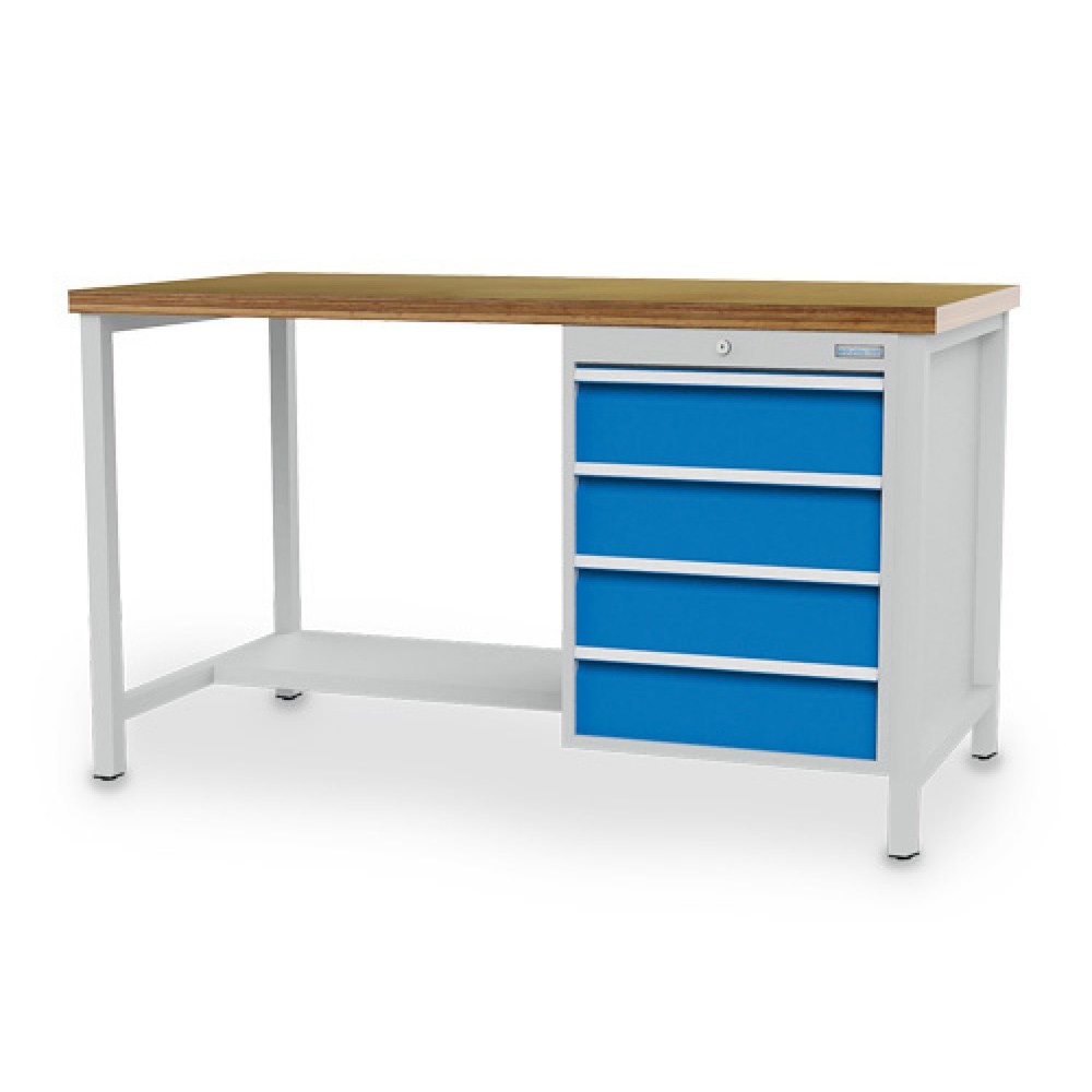 Product afbeelding: Kastwerkbank Bedrunka+Hirth R 18-24, hxbxd 959 x 1.500 x 750 mm, lichtgrijs, lichtblauw, 4 lades 4x150 mm