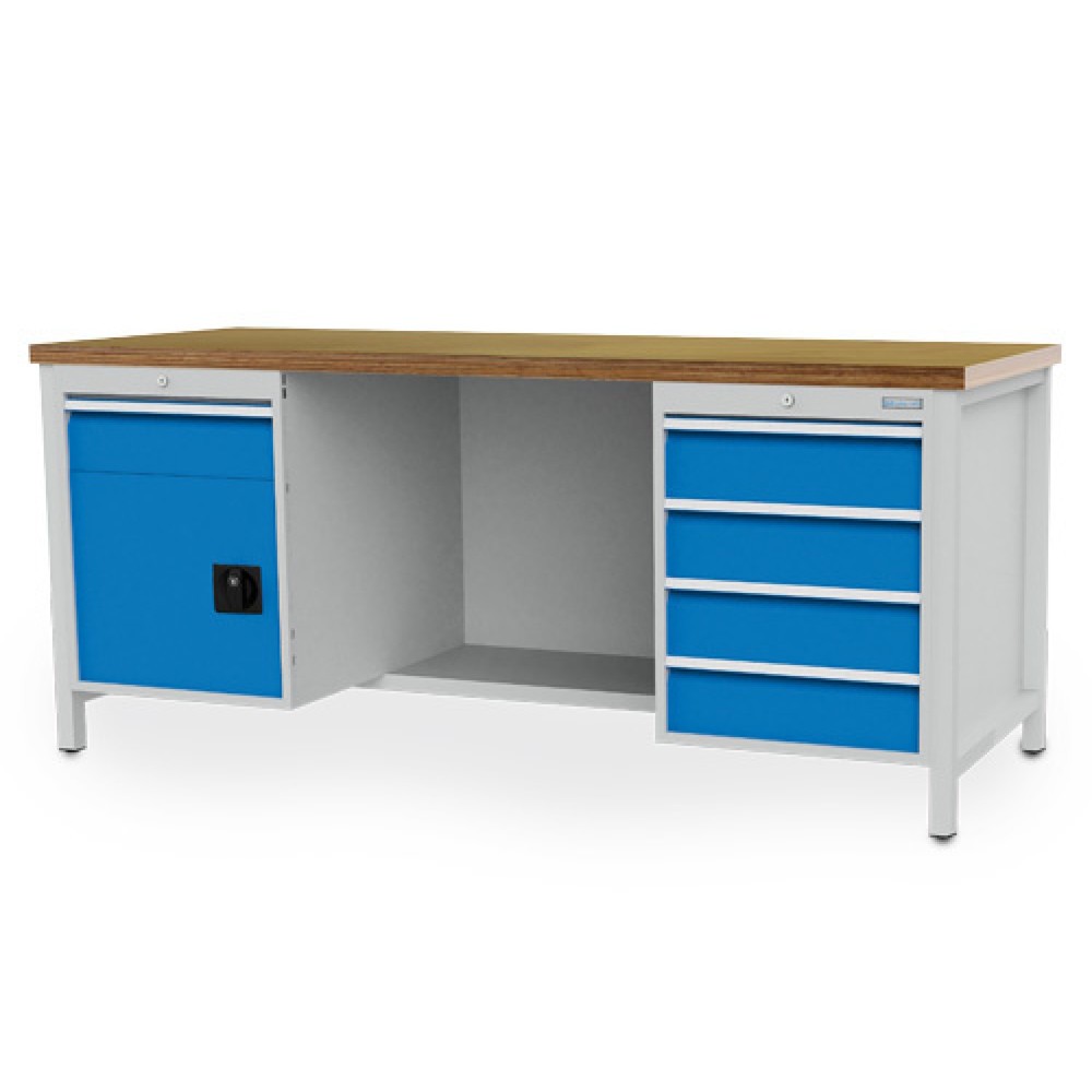 Product afbeelding: Werkbank Bedrunka+Hirth R 18-24, hxbxd 859 x 2.000 x 750 mm, lichtgrijs, lichtblauw, 5 lades 5x150 mm, 1 draaideur 1x450 mm