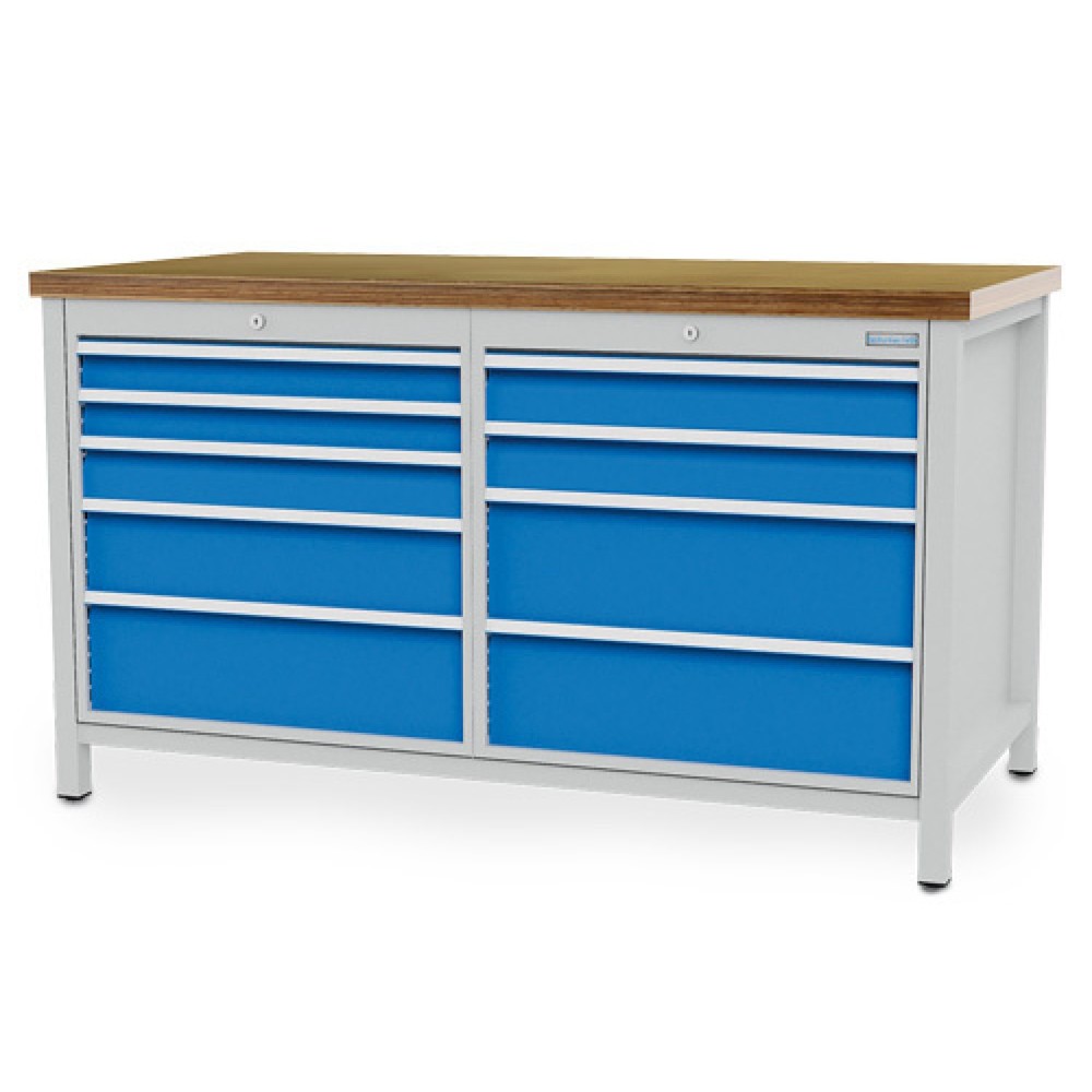 Productafbeelding nr. 1: Werkbank Bedrunka+Hirth R 24-24, hxbxd 959 x 1.500 x 750 mm, lichtgrijs, lichtblauw, 9 lades 2x75 + 3x100 + 1x150 + 3x200 mm