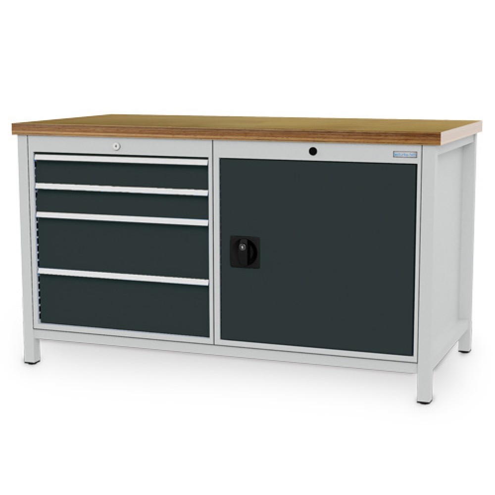Productafbeelding nr. 1: Werkbank Bedrunka+Hirth R 24-24, hxbxd 859 x 1.500 x 750 mm, lichtgrijs, antracietgrijs, 4 lades 4x200 mm, 1 draaideur 1x600 mm