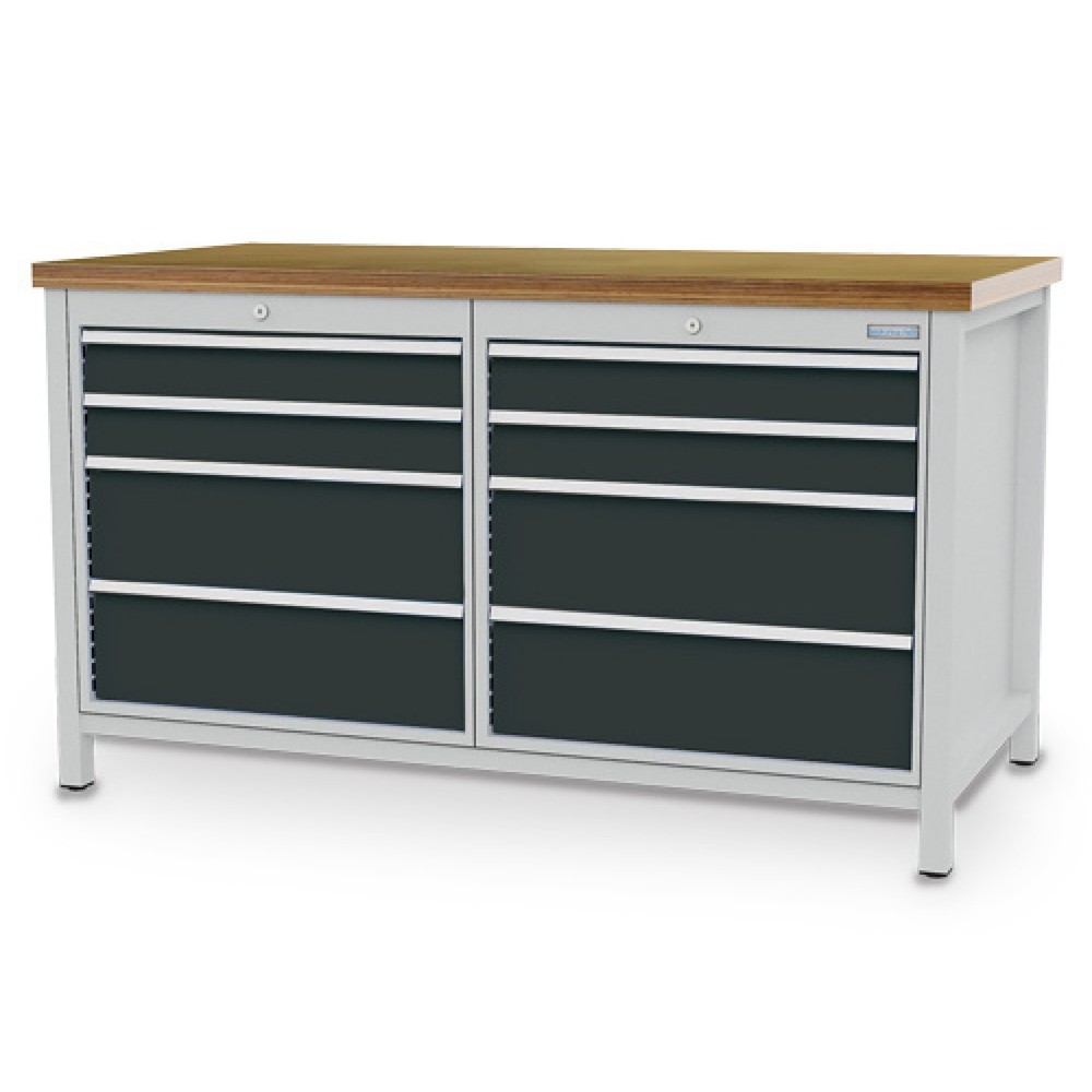 Product afbeelding: Werkbank Bedrunka+Hirth R 24-24, hxbxd 859 x 1.500 x 750 mm, lichtgrijs, antracietgrijs, 8 lades 4x100 + 4x200 mm