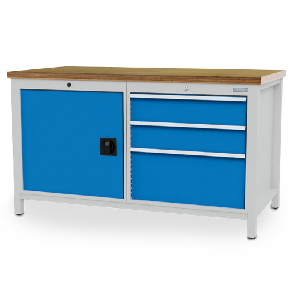 Productafbeelding nr. 1: Werkbank Bedrunka+Hirth R 24-24, hxbxd 859 x 1.500 x 750 mm, lichtgrijs, lichtblauw, 3 lades 2x150 mm + 1x300 mm, 1 draaideur 1x600 mm