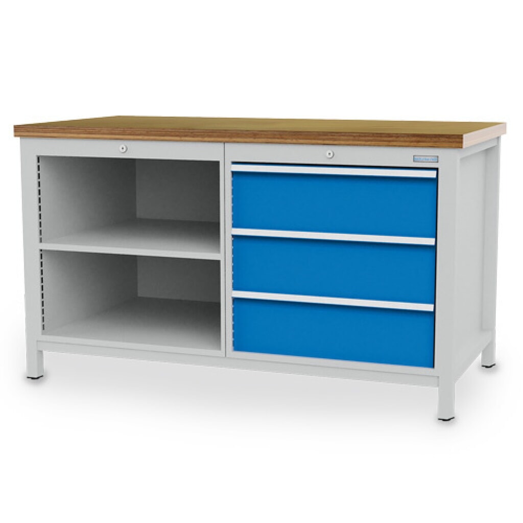 Werkbank Bedrunka+Hirth R 24-24, hxbxd 859 x 1.500 x 750 mm, lichtgrijs, lichtblauw, 3 lades 3x200 mm Product afbeelding: Werkbank Bedrunka+Hirth R 24-24, hxbxd 859 x 1.500 x 750 mm, lichtgrijs, lichtblauw, 3 lades 3x200 mm