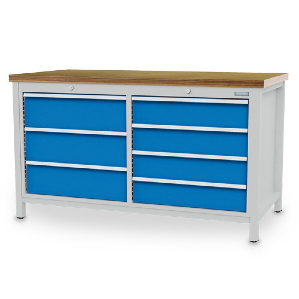 Productafbeelding nr. 1: Werkbank Bedrunka+Hirth R 24-24, hxbxd 959 x 1.500 x 750 mm, lichtgrijs, lichtblauw, 7 lades 4x150 + 3x200 mm