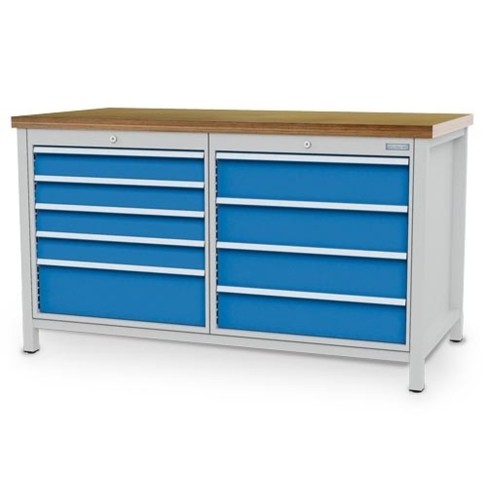 Productafbeelding nr. 1: Werkbank Bedrunka+Hirth R 24-24, hxbxd 859 x 1.500 x 750 mm, lichtgrijs, lichtblauw, 9 lades 4x100 + 4x150 + 1x200 mm