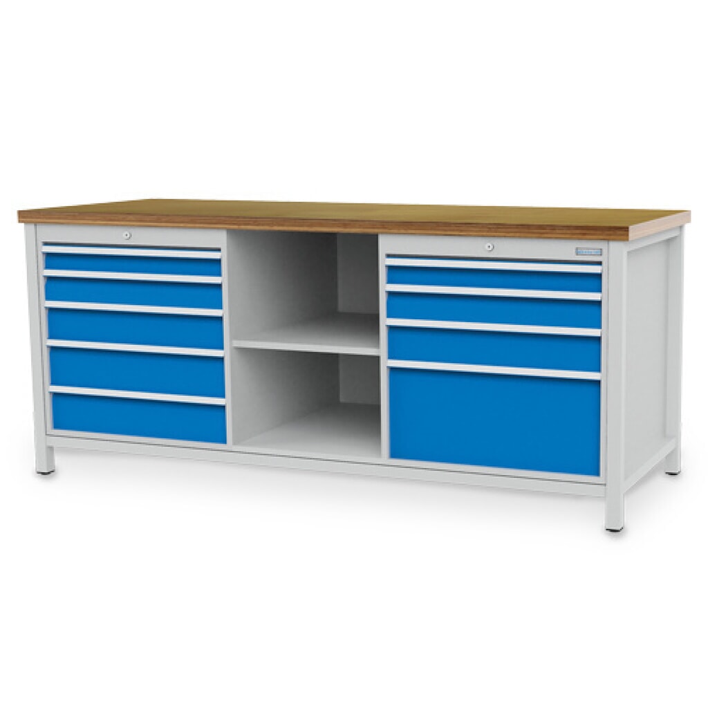Product afbeelding: Werkbank Bedrunka+Hirth R 24-24, hxbxd 859 x 2.000 x 750 mm, lichtgrijs, lichtblauw, 9 lades 2x75 + 2x100 + 2x125 + 2x150 + 1x300 mm