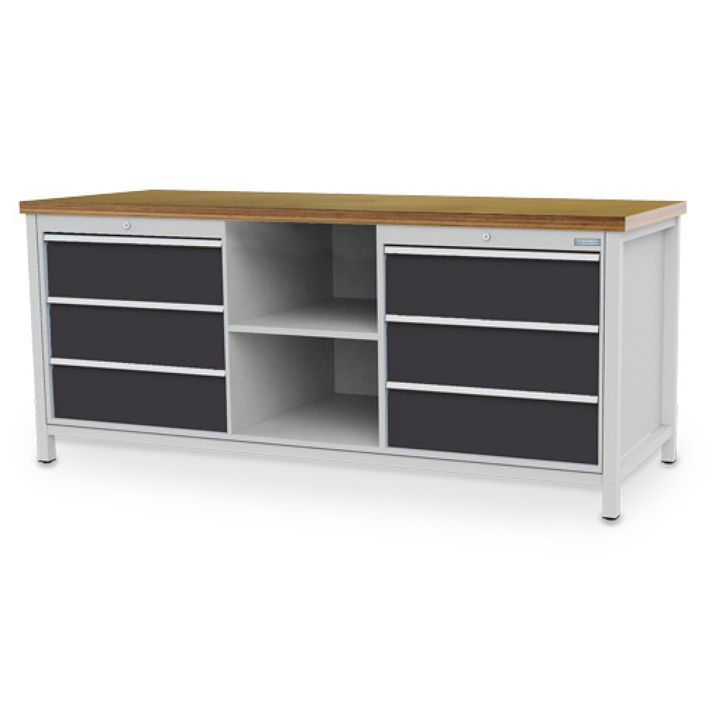Product afbeelding: Werkbank Bedrunka+Hirth R 24-24, hxbxd 859 x 2.000 x 750 mm, lichtgrijs, antracietgrijs, 6 lades 6x200, 2 legborden