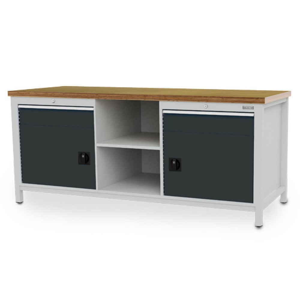 Product afbeelding: Werkbank Bedrunka+Hirth R 24-24, hxbxd 859 x 2.000 x 750 mm, lichtgrijs, antracietgrijs, 2 lades 2x150 mm, 2 draaideuren 2x450 mm