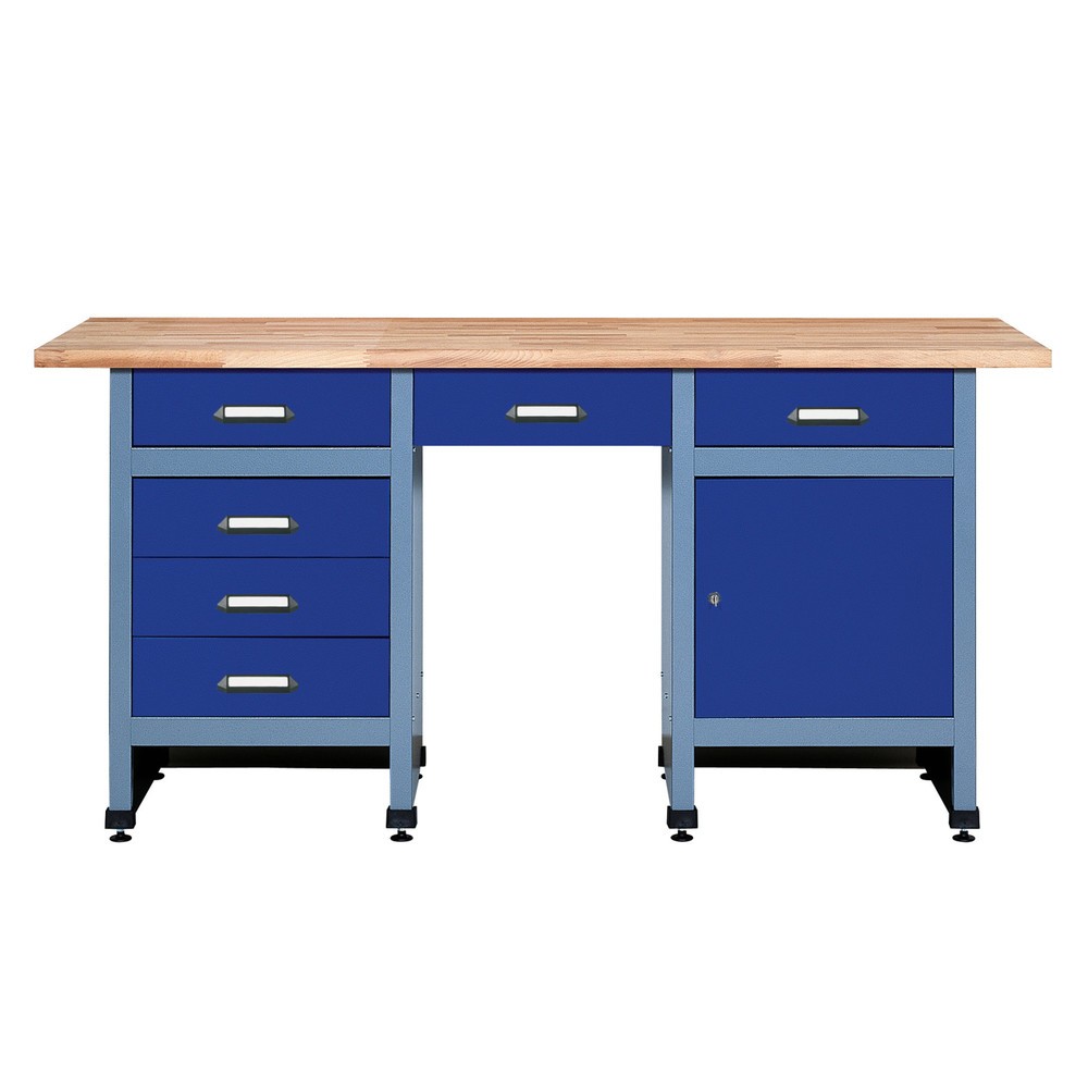Product afbeelding: Werkbank met ladeblok + deur + opbergvak, bxd 1.700 x 600 mm, blauw