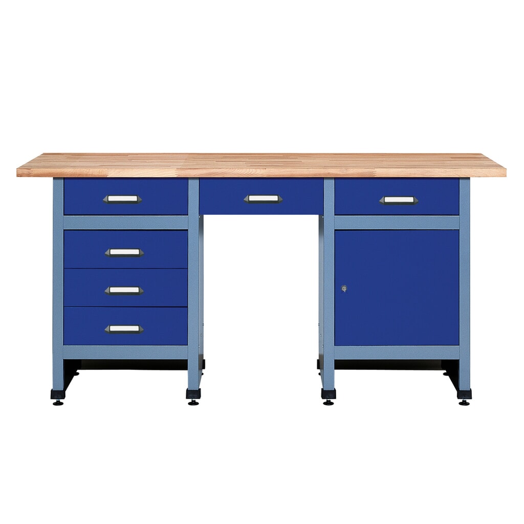 Product afbeelding: Werkbank met ladeblok + deur + opbergvak, bxd 1.700 x 600 mm, blauw