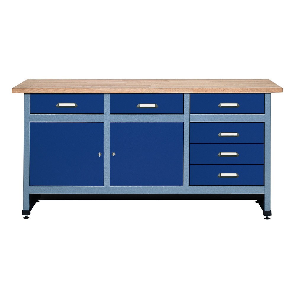Product afbeelding: Werkbank met ladeblok + 2 deuren, bxd 1.700 x 600 mm, blauw