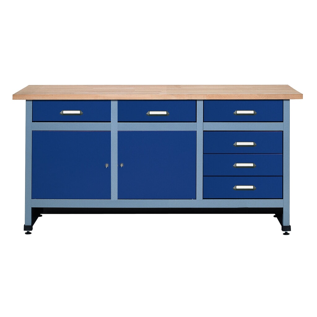 Product afbeelding: Werkbank met ladeblok + 2 deuren, bxd 1.700 x 600 mm, blauw