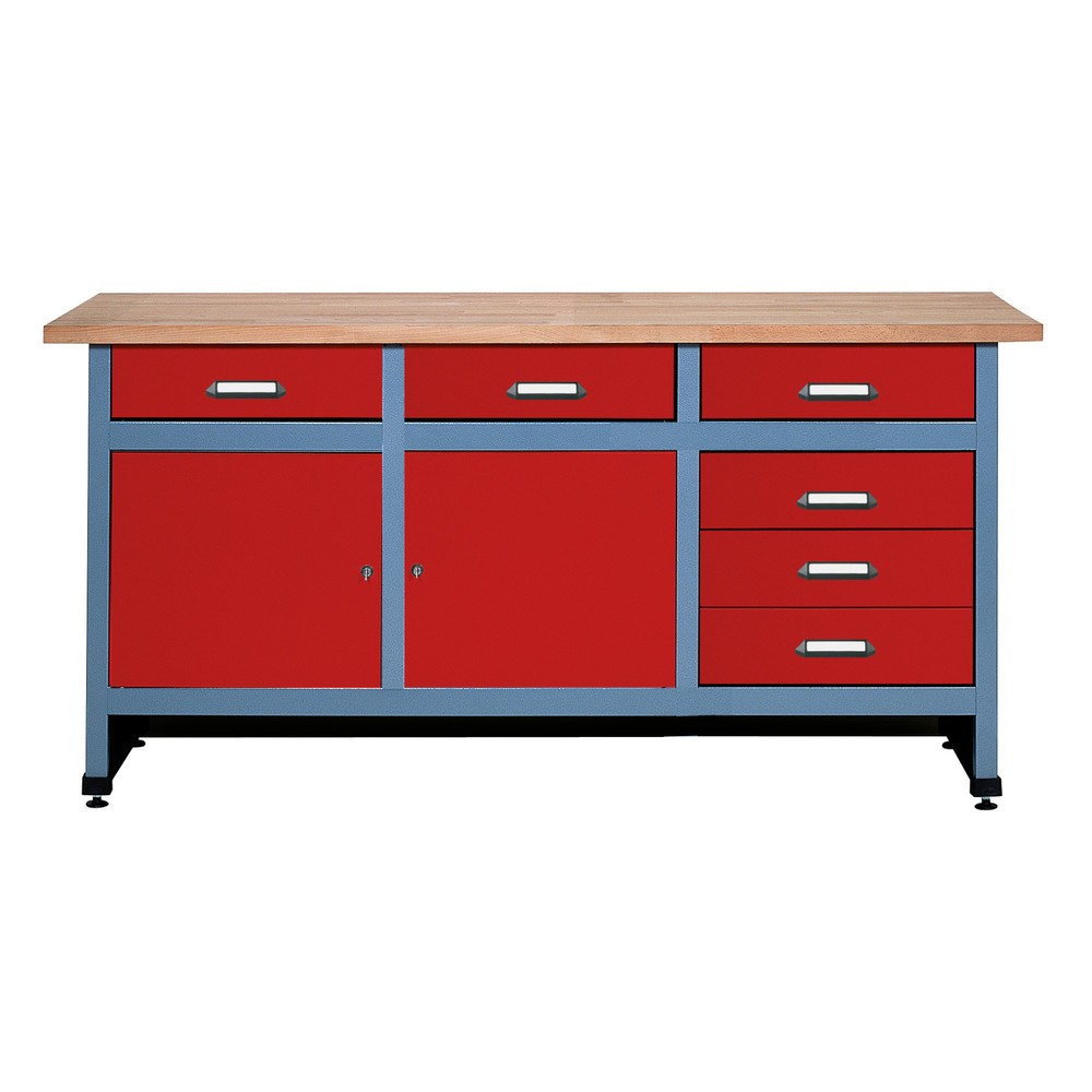 Product afbeelding: Werkbank met ladeblok + 2 deuren, bxd 1.700 x 600 mm, rood