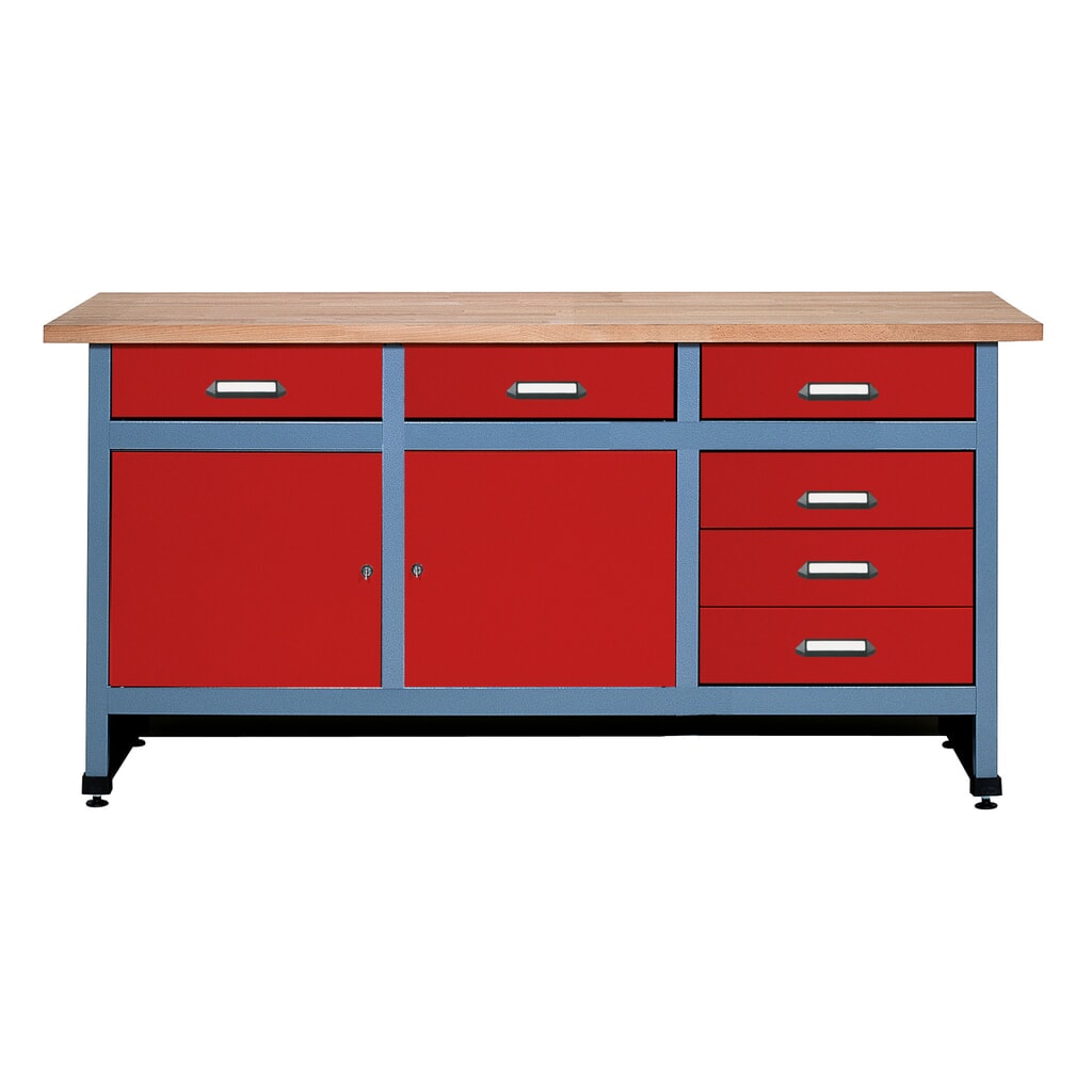 Product afbeelding: Werkbank met ladeblok + 2 deuren, bxd 1.700 x 600 mm, rood