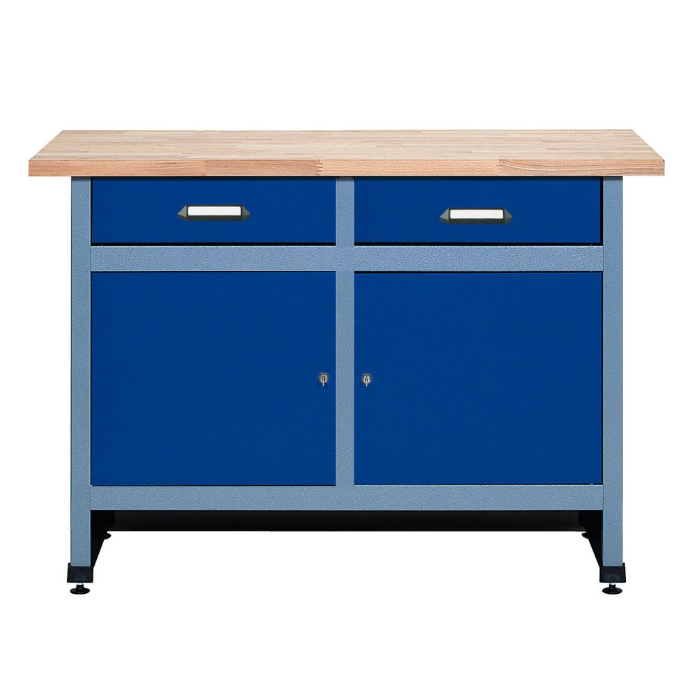 Product afbeelding: Werkbank met 2 lades + 2 deuren, bxd 1.200 x 600 mm, blauw