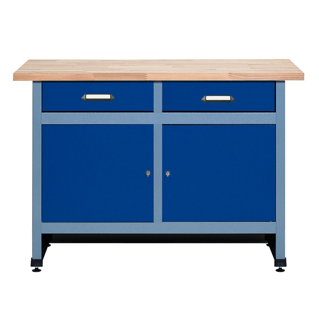 Product afbeelding: Werkbank met 2 lades + 2 deuren, bxd 1.200 x 600 mm, blauw