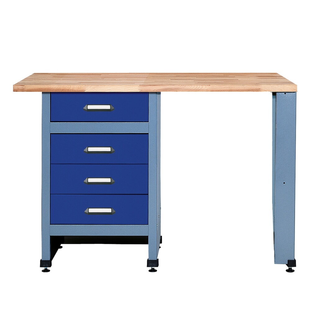 Werkbank met 4 lades + deur + opbergvak, bxd 1.200 x 600 mm, blauw Product afbeelding: Werkbank met 4 lades + deur + opbergvak, bxd 1.200 x 600 mm, blauw