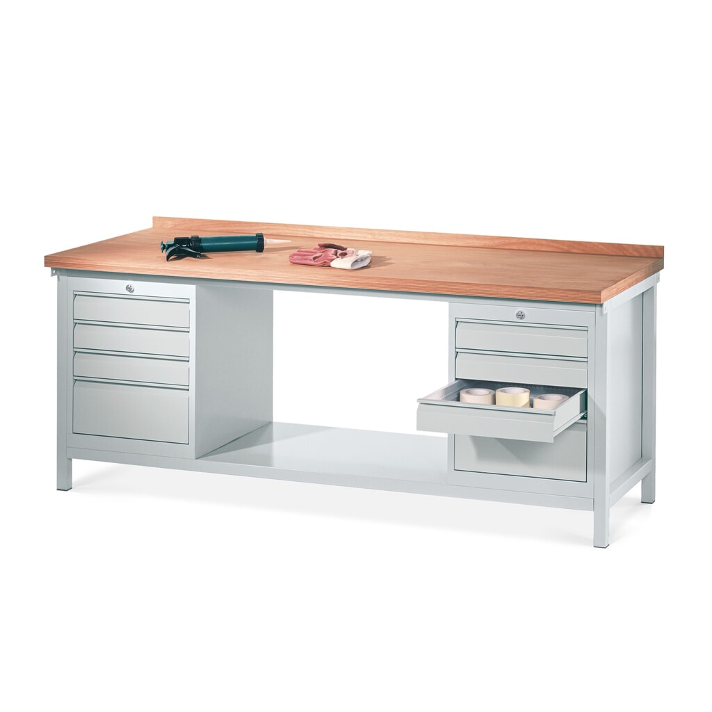 Product afbeelding: Werkbank PAVOY met 2 ladeblokken, hxbxd 900 x 2.000 x 700 mm, lichtgrijs, lichtgrijs