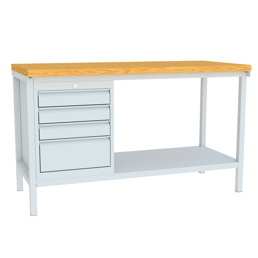 Werkbank PAVOY met ladeblok, hxbxd 900 x 1.500 x 700 mm, lichtgrijs, lichtgrijs Product afbeelding: Werkbank PAVOY met ladeblok, hxbxd 900 x 1.500 x 700 mm, lichtgrijs, lichtgrijs