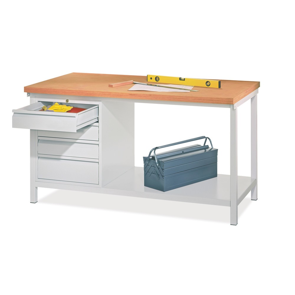 Productafbeelding nr. 1: Werkbank PAVOY met ladeblok, hxbxd 900 x 2.000 x 700 mm, gentiaanblauw, resedagroen