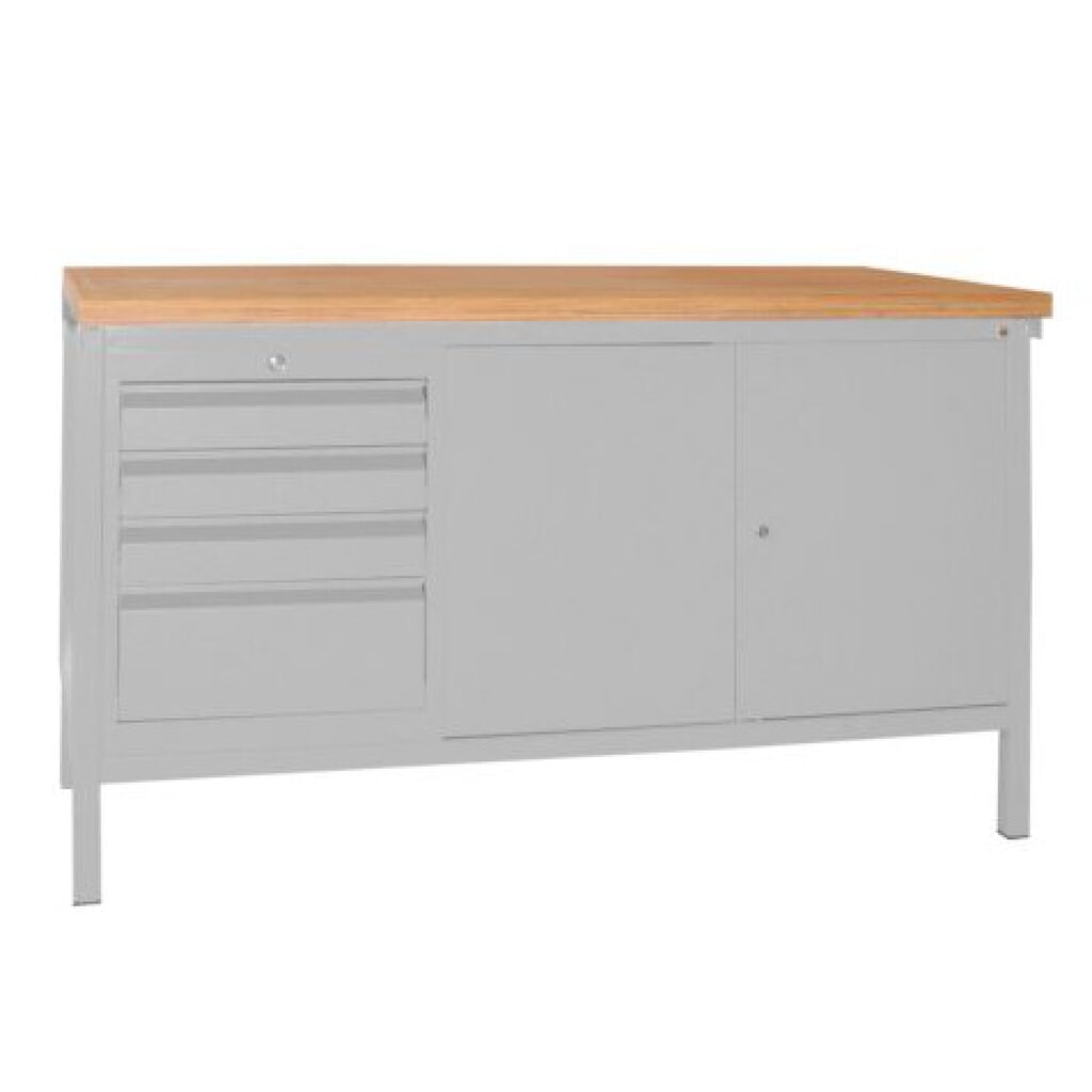 Werkbank PAVOY met ladeblok + kast, hxbxd 900 x 1.500 x 700 mm, lichtgrijs, lichtgrijs Product afbeelding: Werkbank PAVOY met ladeblok + kast, hxbxd 900 x 1.500 x 700 mm, lichtgrijs, lichtgrijs