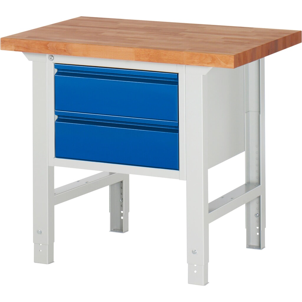 Werkbank RAU serie 7000, 1 kast, hxbxd 790-1.140 x 1.000 x 700 mm, 2 x voor 90% uittrekbare lades 2 x 180 mm Product afbeelding: Werkbank RAU serie 7000, 1 kast, hxbxd 790-1.140 x 1.000 x 700 mm, 2 x voor 90% uittrekbare lades 2 x 180 mm