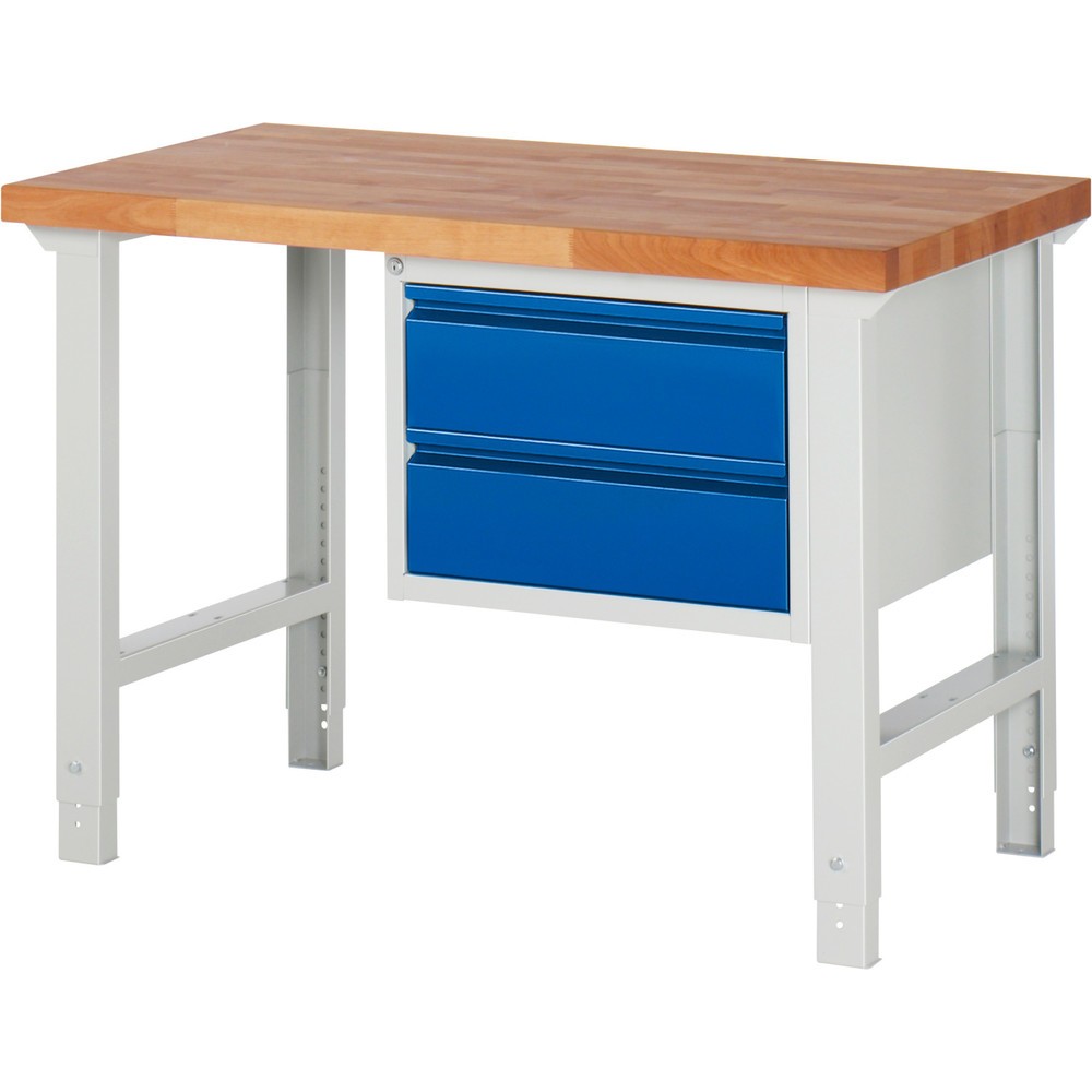 Productafbeelding nr. 1: Werkbank RAU serie 7000, 1 kast, hxbxd 790-1.140 x 1.250 x 700 mm, 2 x voor 90% uittrekbare lades 2 x 180 mm