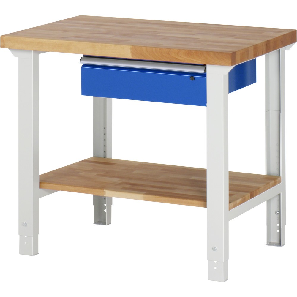 Productafbeelding nr. 1: RAU werkbank serie 7000, h x b x d 790-1.140 x 1.000 x 700 mm, legbord onderaan, met 1 lade rechts
