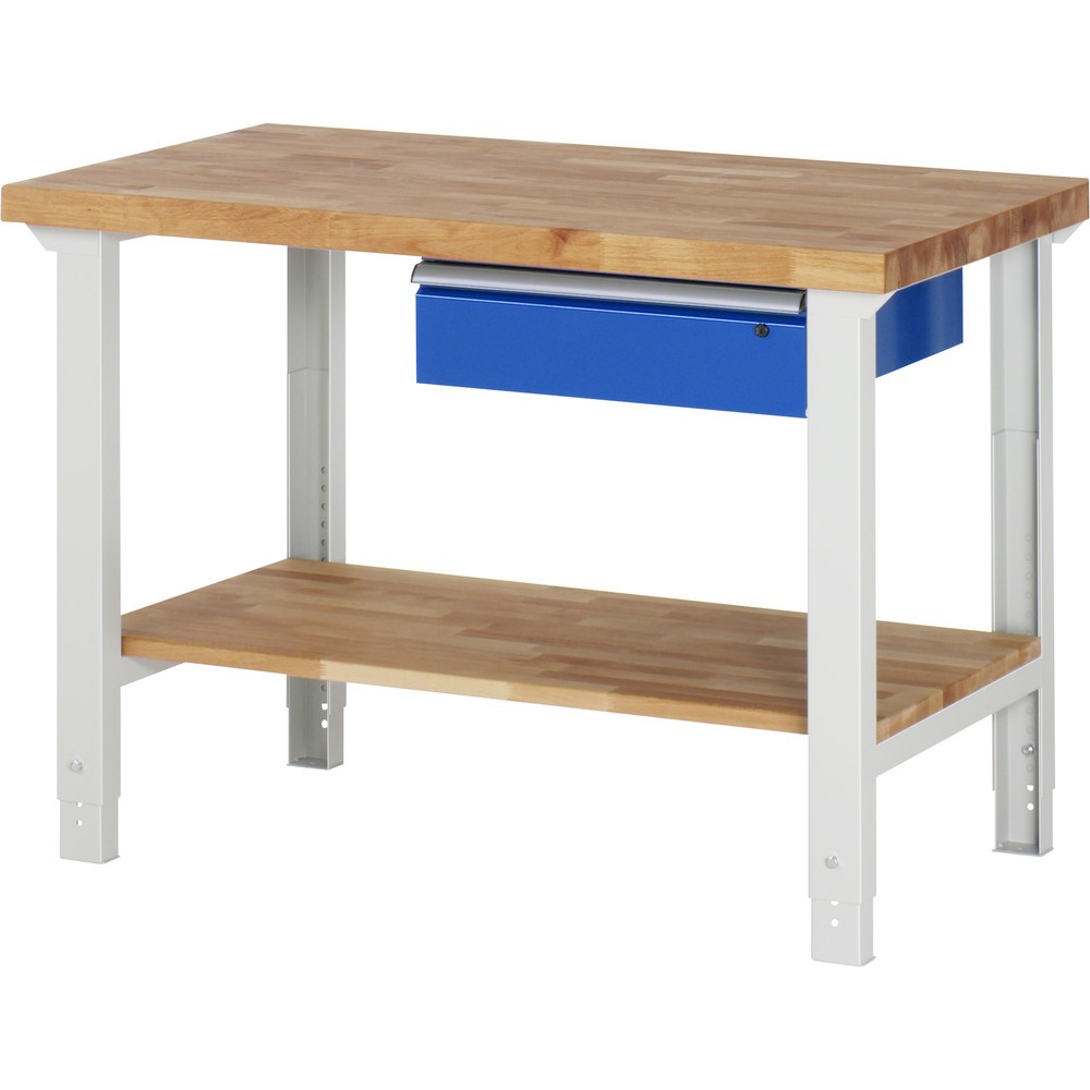 Product afbeelding: RAU werkbank serie 7000, h x b x d 790-1.140 x 1.250 x 700 mm, legbord onderaan, met 1 lade rechts