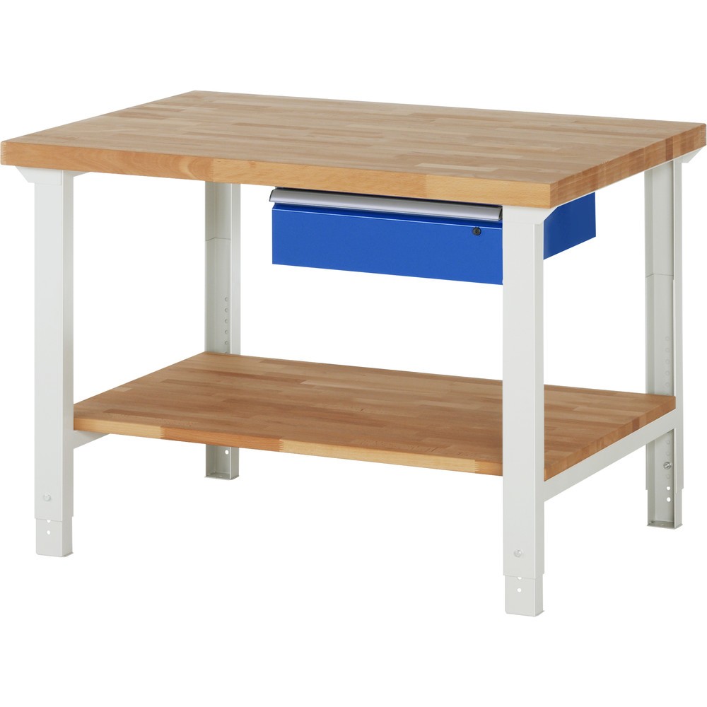Product afbeelding: RAU werkbank serie 7000, h x b x d 790-1.140 x 1.250 x 900 mm, legbord onderaan, met 1 lade rechts