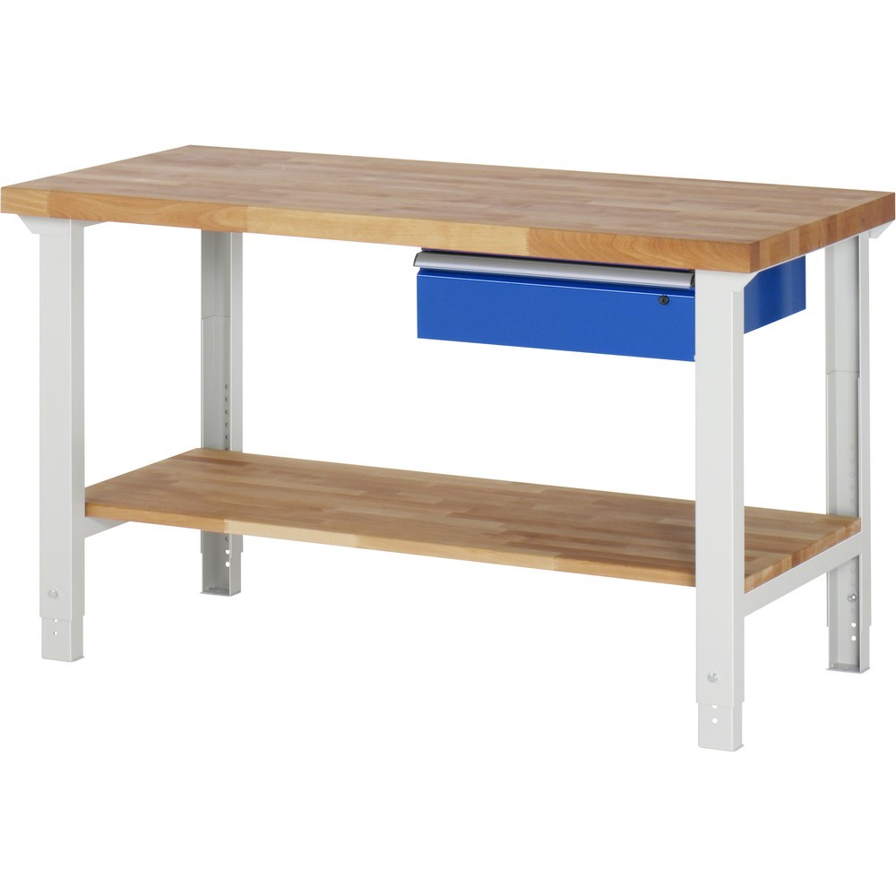 Product afbeelding: RAU werkbank serie 7000, h x b x d 790-1.140 x 1.500 x 700 mm, legbord onderaan, met 1 lade rechts