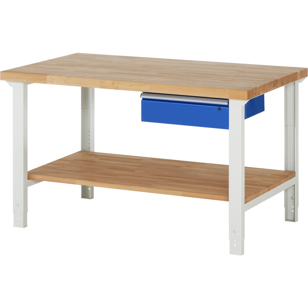 Product afbeelding: RAU werkbank serie 7000, h x b x d 790-1.140 x 1.500 x 900 mm, legbord onderaan, met 1 lade rechts