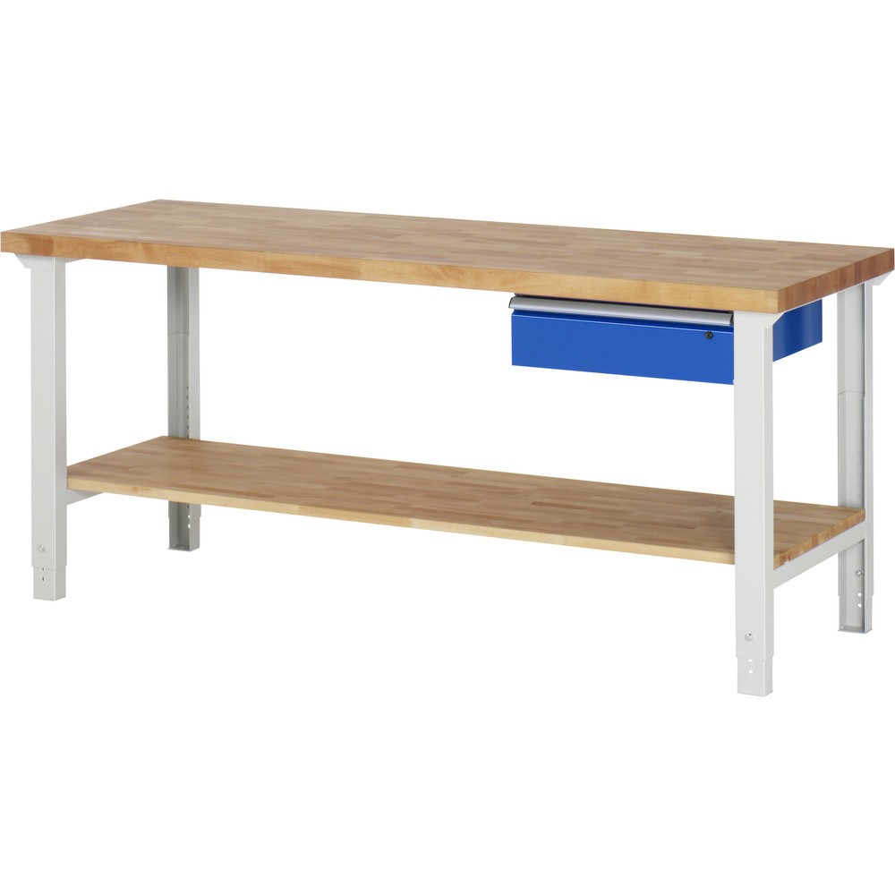 Productafbeelding nr. 1: RAU werkbank serie 7000, h x b x d 790-1.140 x 2.000 x 700 mm, legbord onderaan, met 1 lade rechts