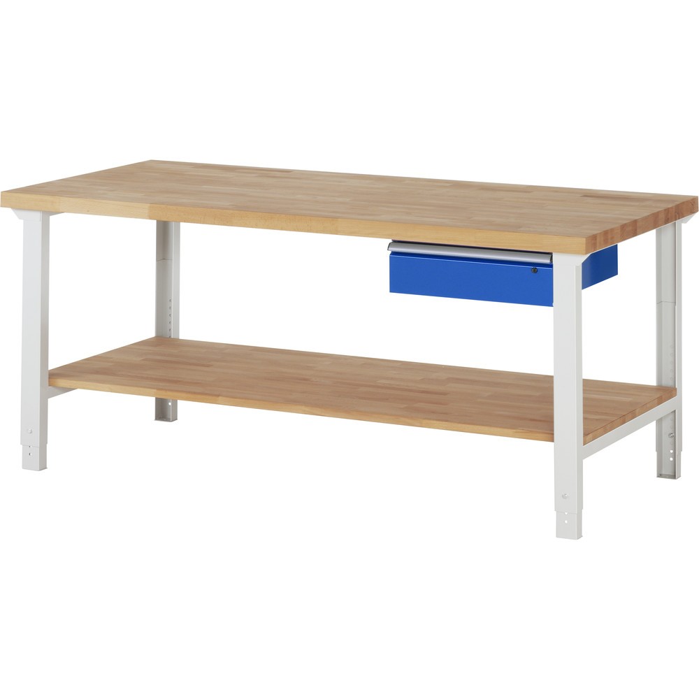 Productafbeelding nr. 1: RAU werkbank serie 7000, h x b x d 790-1.140 x 2.000 x 900 mm, legbord onderaan, met 1 lade rechts