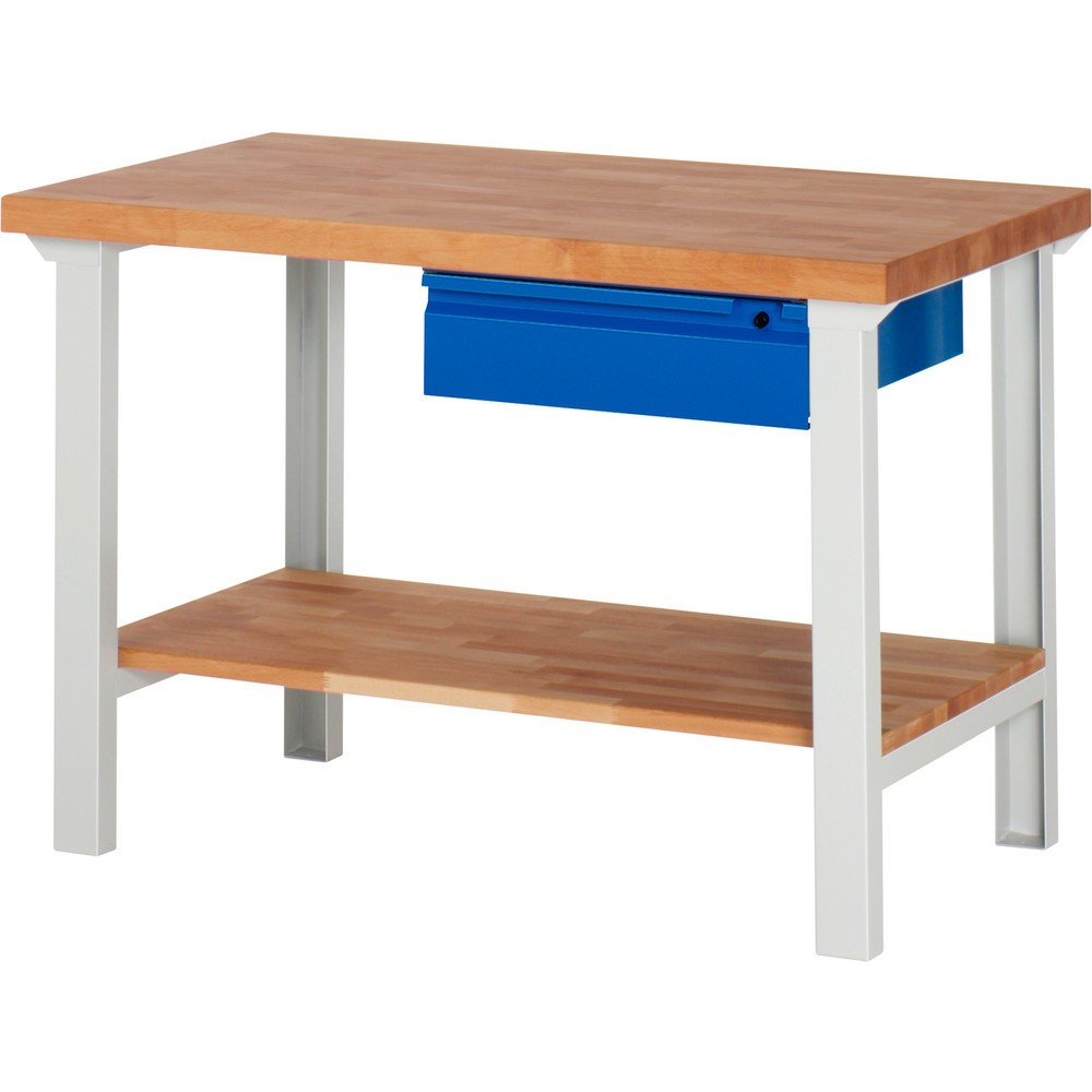 Productafbeelding nr. 1: Werkbank RAU serie 7000, 1 massief beuken legbord, hxbxd 840 x 1.250 x 700 mm, 1 lade 1 x 150 mm