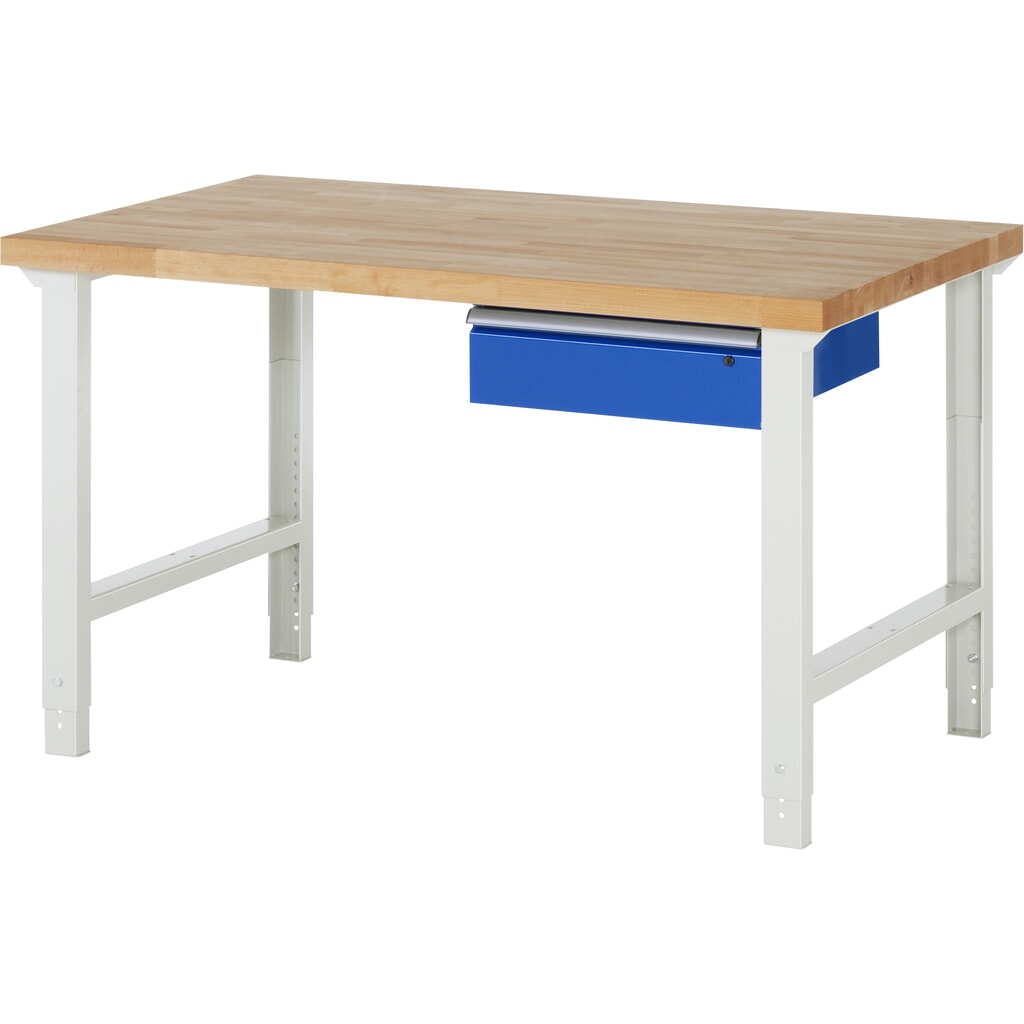 RAU werkbank serie 7000, h x b x d 790-1.140 x 1.500 x 900 mm, met 1 lade rechts Product afbeelding: RAU werkbank serie 7000, h x b x d 790-1.140 x 1.500 x 900 mm, met 1 lade rechts