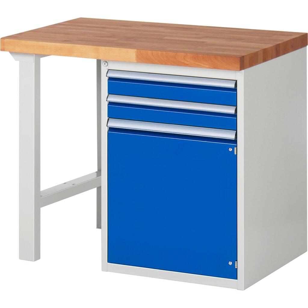 Werkbank RAU serie 7000, 1 kast, hxbxd 890 x 1.000 x 700 mm, 2 x voor 90% uittrekbare lades, 1 draaideur, 1 legbord Product afbeelding: Werkbank RAU serie 7000, 1 kast, hxbxd 890 x 1.000 x 700 mm, 2 x voor 90% uittrekbare lades, 1 draaideur, 1 legbord