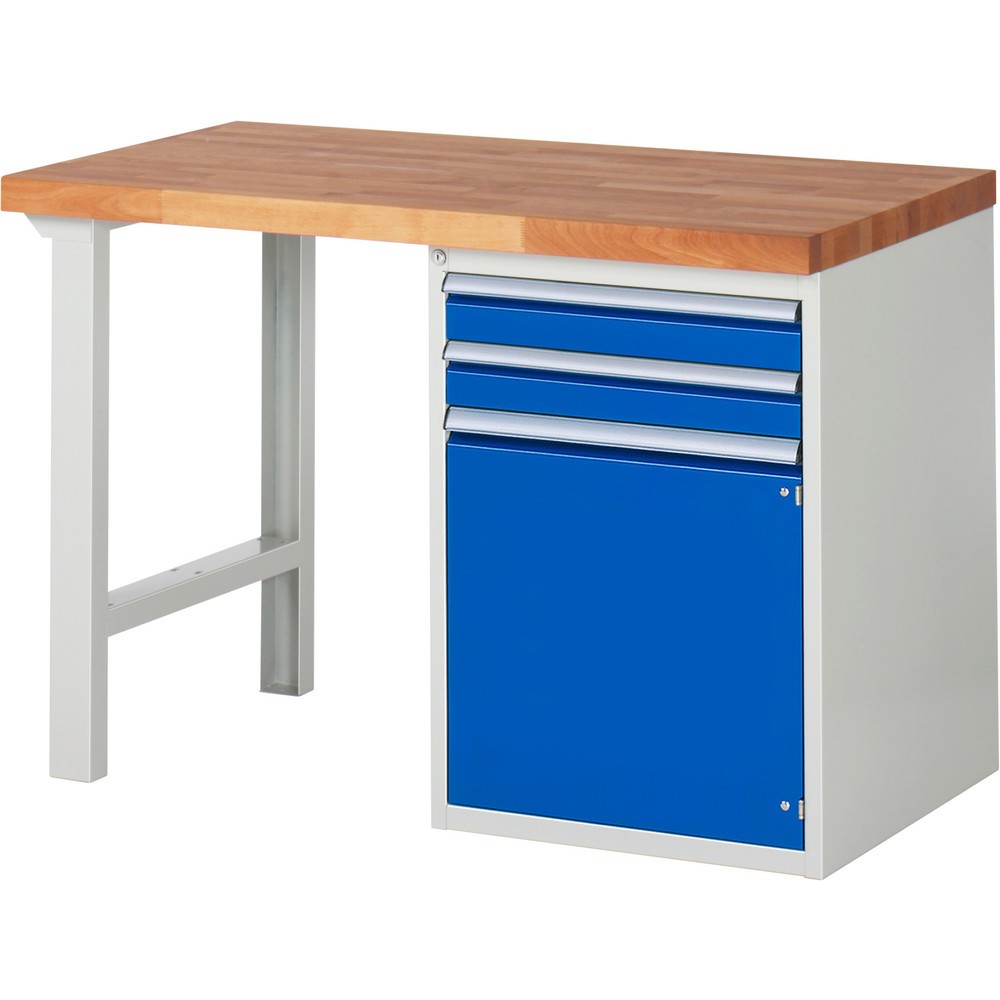 Productafbeelding nr. 1: Werkbank RAU serie 7000, 1 kast, hxbxd 890 x 1.250 x 700 mm, 2 x voor 100% uittrekbare lades, 1 draaideur, 1 legbord
