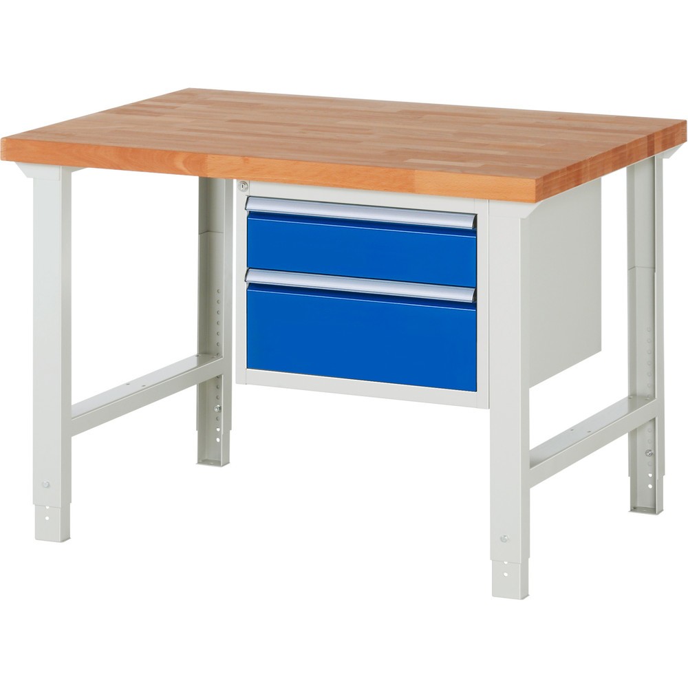 Productafbeelding nr. 1: Werkbank RAU serie 7000, 1 kast, hxbxd 790-1.140 x 1.250 x 900 mm, 2 x voor 100% uittrekbare lades 1 x 150, 1 x 210 mm