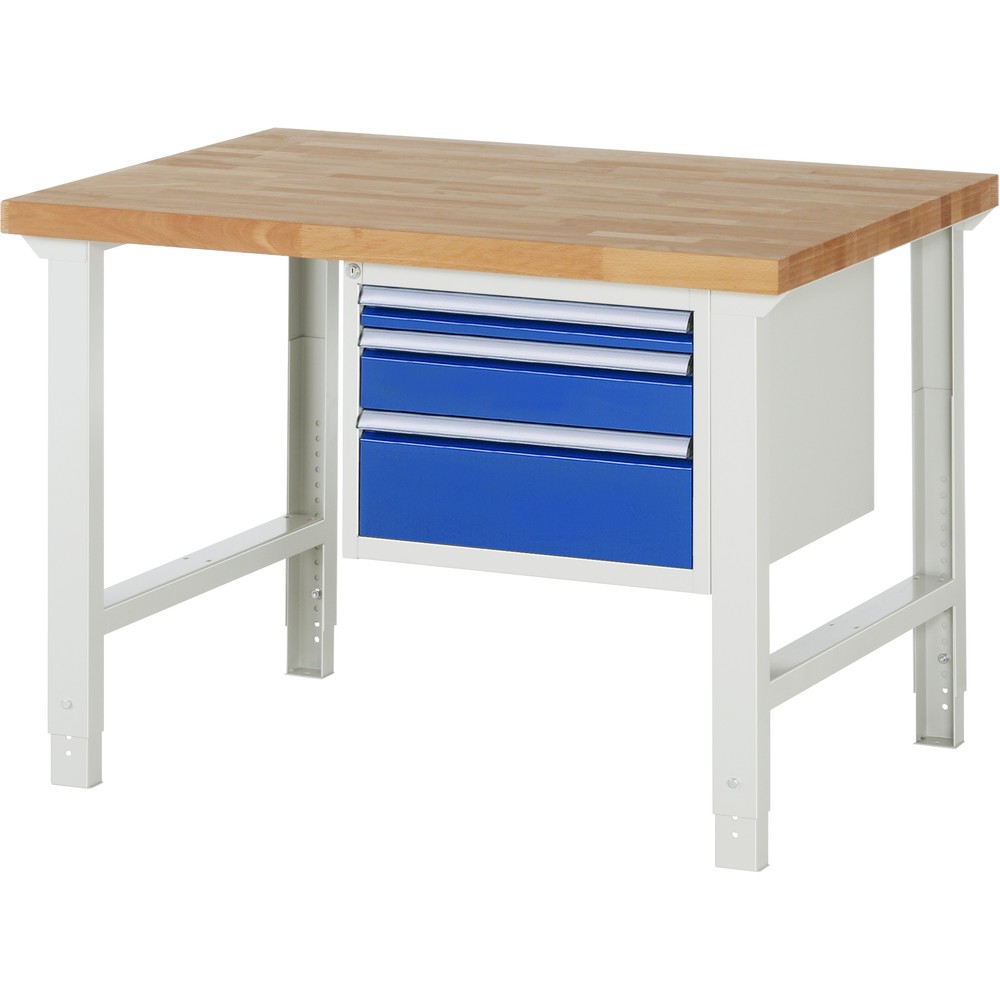 Product afbeelding: RAU werkbank serie 7000, h x b x d 790-1.140 x 1.250 x 900 mm, 1 onderbouwkast rechts, met 3 lades