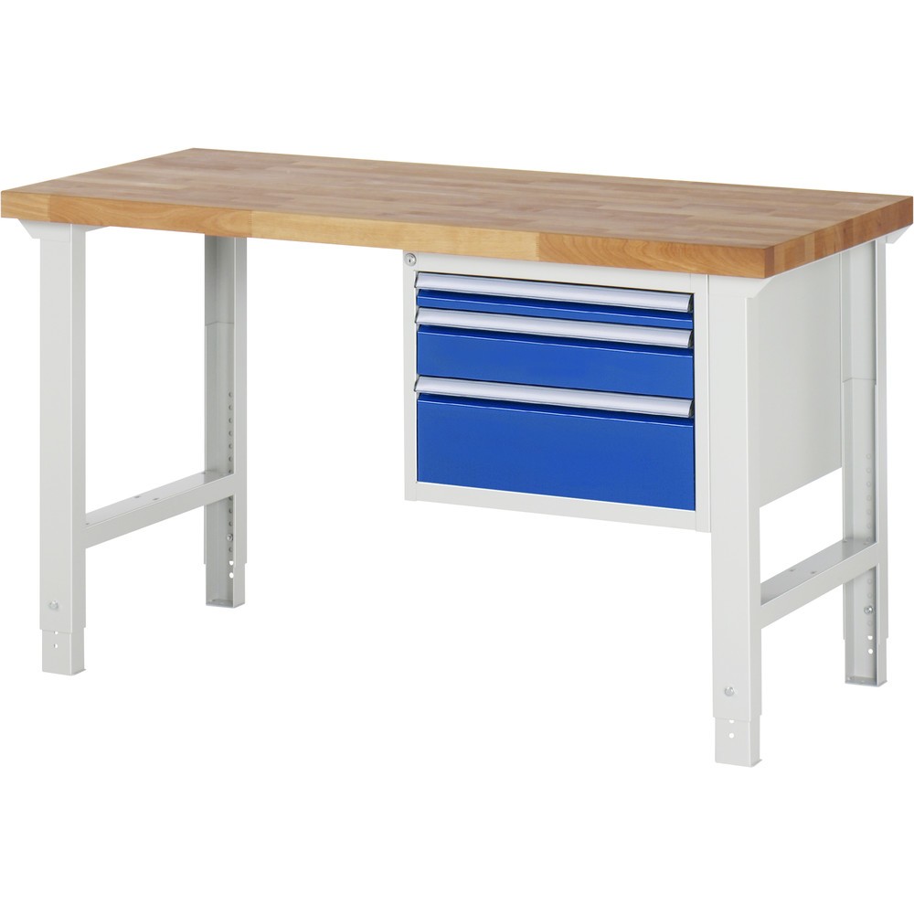 Product afbeelding: RAU werkbank serie 7000, h x b x d 790-1.140 x 1.500 x 700 mm, 1 onderbouwkast rechts, met 3 lades