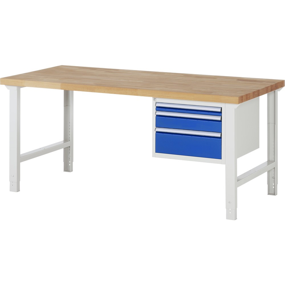Product afbeelding: RAU werkbank serie 7000, h x b x d 790-1.140 x 2.000 x 900 mm, 1 onderbouwkast rechts, met 3 lades