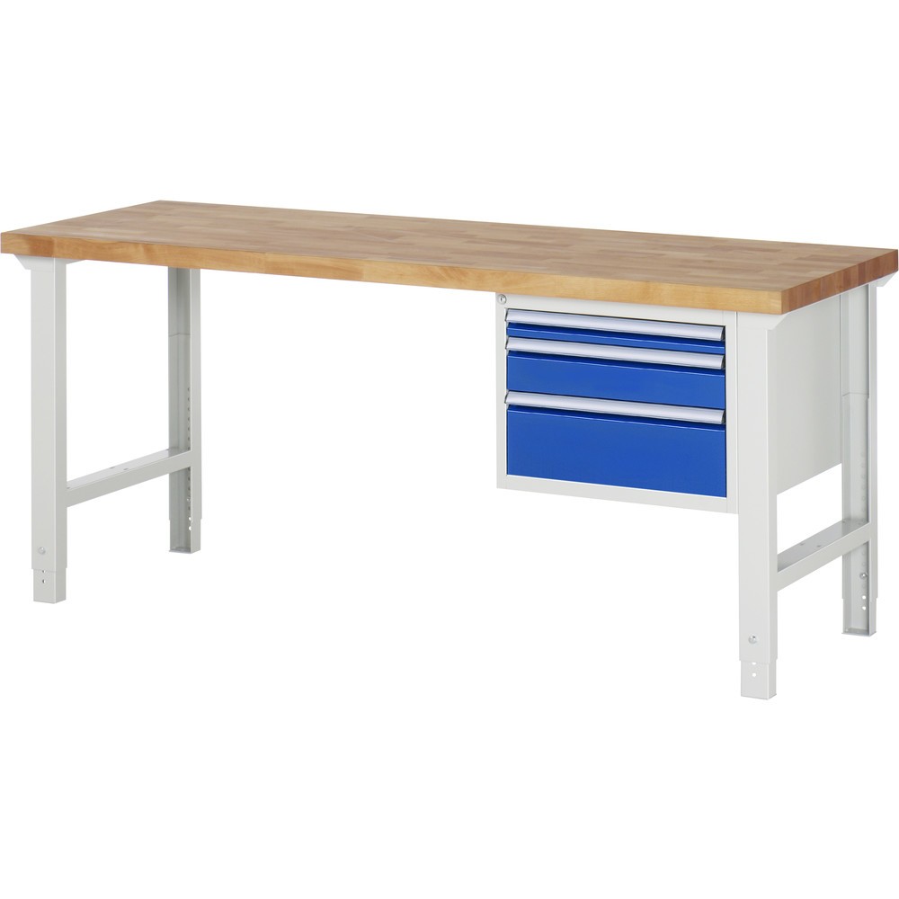 Product afbeelding: RAU werkbank serie 7000, h x b x d 790-1.140 x 2.000 x 700 mm, 1 onderbouwkast rechts, met 3 lades