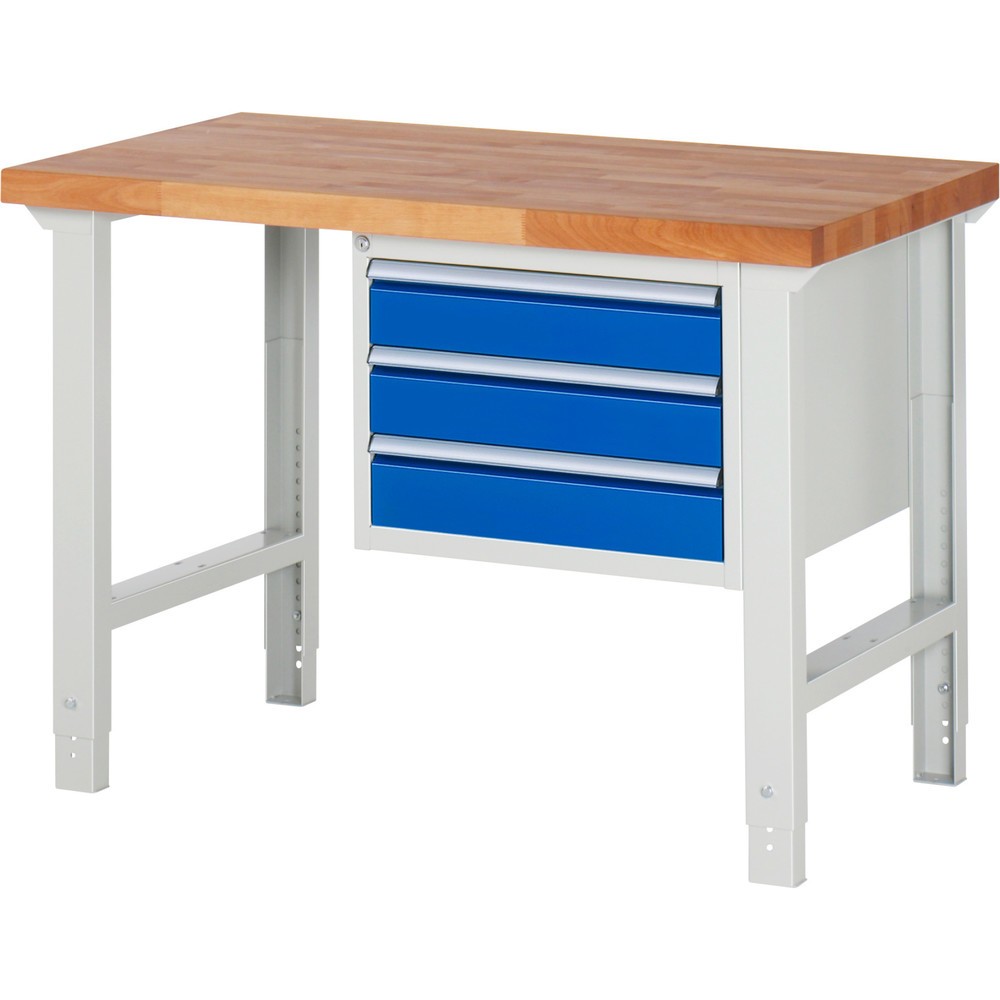 Product afbeelding: Werkbank RAU serie 7000, 1 kast, hxbxd 790-1.140 x 1.250 x 700 mm, 3 x voor 90% uittrekbare lades 3 x 120 mm