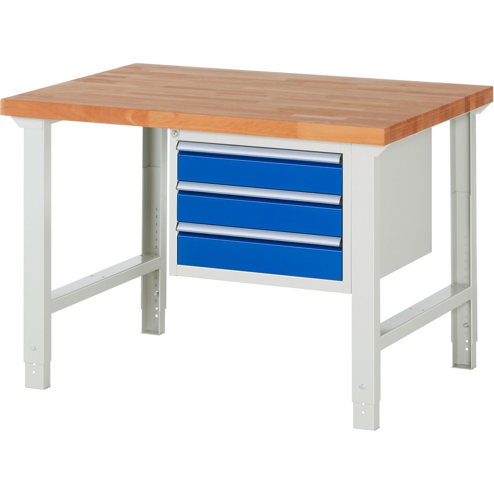Productafbeelding nr. 1: Werkbank RAU serie 7000, 1 kast, hxbxd 790-1.140 x 1.250 x 900 mm, 3 x voor 100% uittrekbare lades 3 x 120 mm