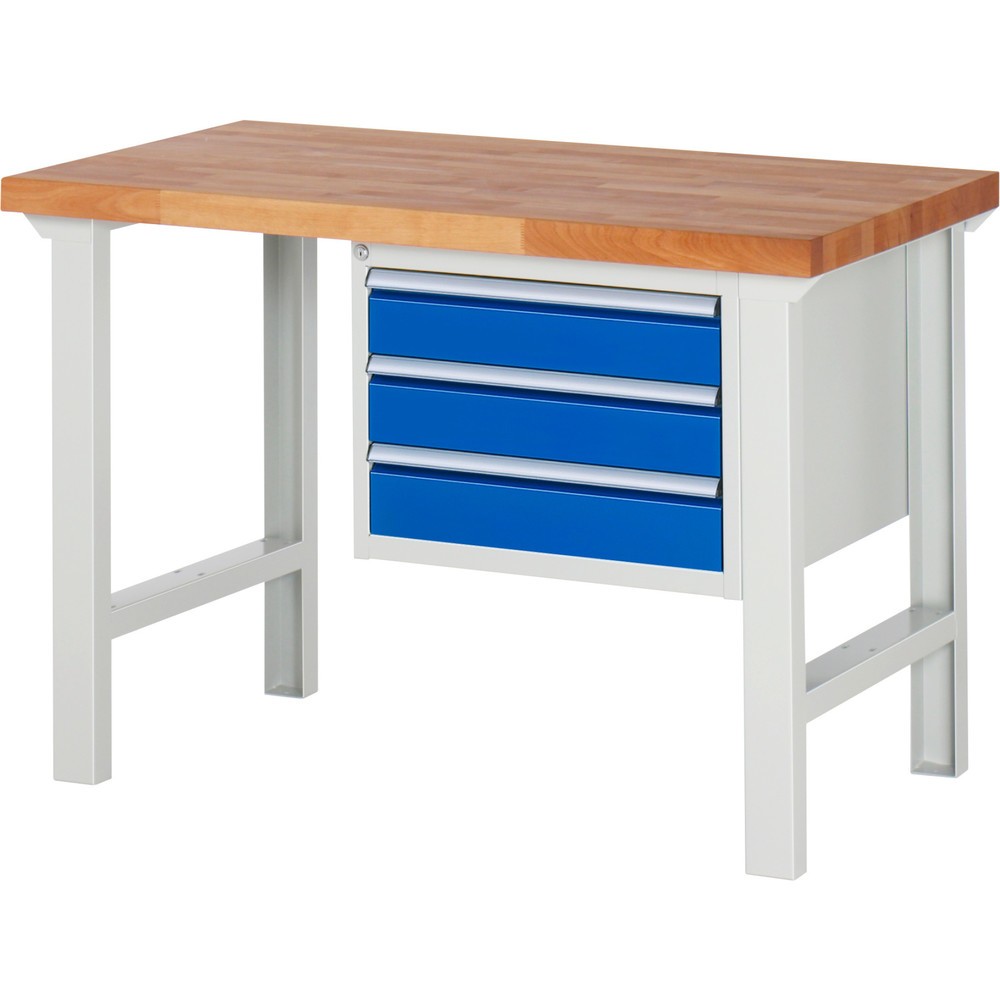 Productafbeelding nr. 1: Werkbank RAU serie 7000, 1 kast, hxbxd 840 x 1.250 x 700 mm, 3 x voor 100% uittrekbare lades 3 x 120 mm, draagvermogen lade 100 kg