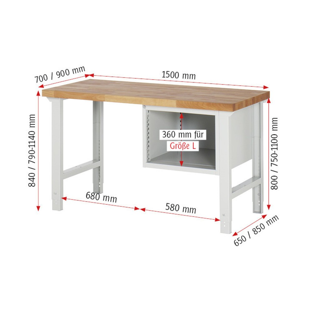 Productafbeelding nr. 5: Werkbank RAU serie 7000, 1 kast, hxbxd 790-1.140 x 1.500 x 900 mm, 4 x voor 90% uittrekbare lades 1 x 60, 2 x 90, 1 x 120 mm