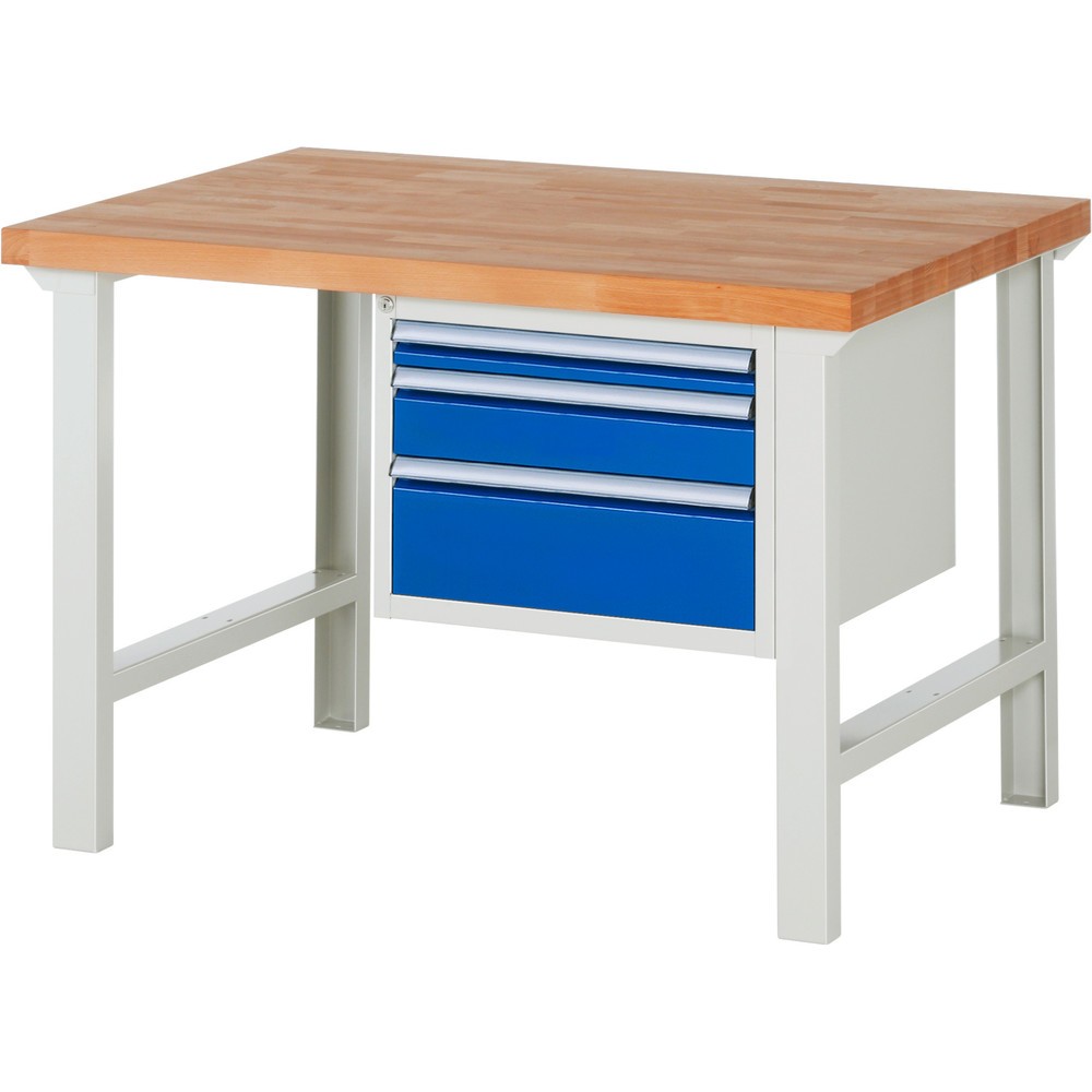 Product afbeelding: Werkbank RAU serie 7000, 1 kast, hxbxd 840 x 1.250 x 900 mm, 3 x voor 90% uittrekbare lades 1 x 60, 1 x 120, 1 x 180 mm, draagvermogen lade 100 kg
