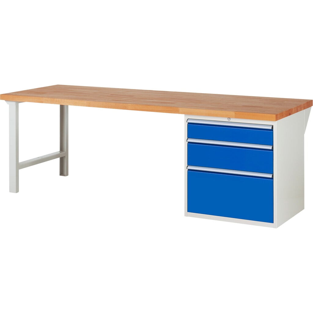 Product afbeelding: Werkbank RAU serie 7000, 1 kast, hxbxd 840 x 2.500 x 900 mm, 3 x voor 100% uittrekbare lades 1 x 150, 1 x 210, 1 x 360 mm, draagvermogen lade 100 kg
