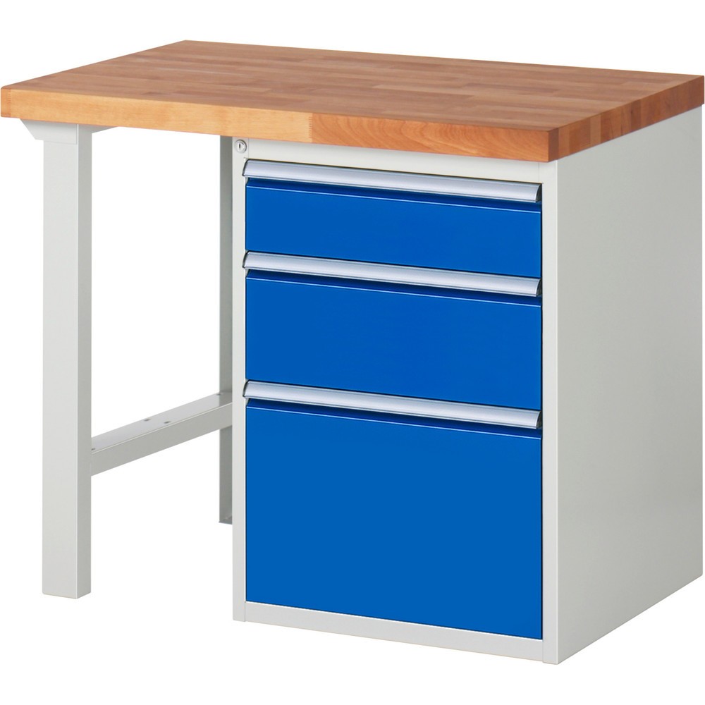Product afbeelding: Werkbank RAU serie 7000, 1 kast, hxbxd 890 x 1.000 x 700 mm, 3 x voor 100% uittrekbare lades 1 x 150, 1 x 210, 1 x 360 mm, draagvermogen lade 100 kg